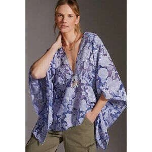 Anthropologie Tie-Front Blue Floral Caftan One Size